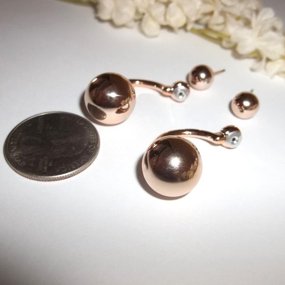 Rose Gold Earring Ear Jacket Peek A Boo Style Edgy Modern Woman Unique Set C551 - Picture 3 of 6